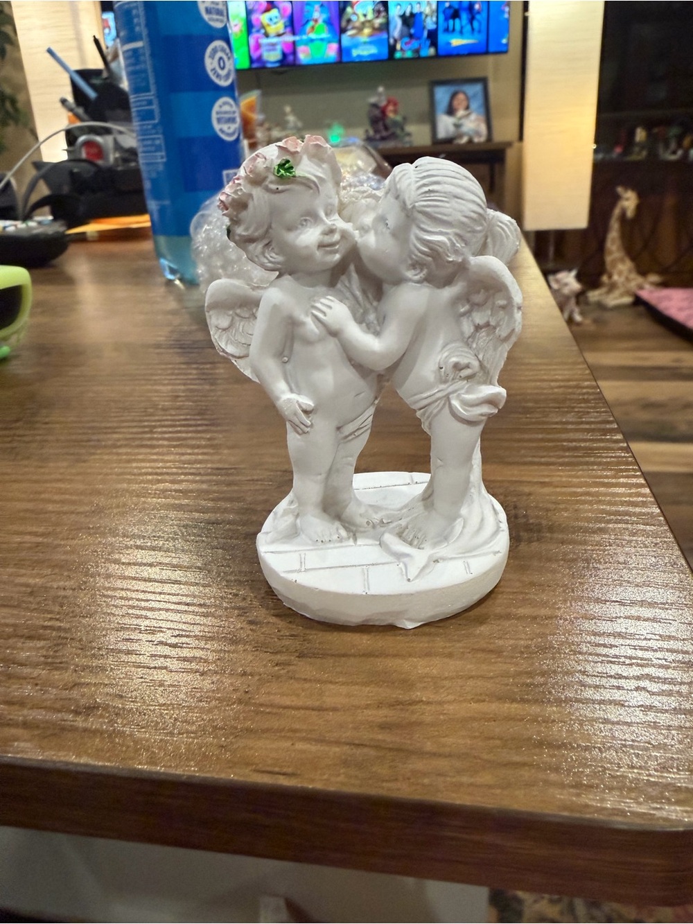Mini White Cherub Couple Resin Figurine - Decorative Home Art